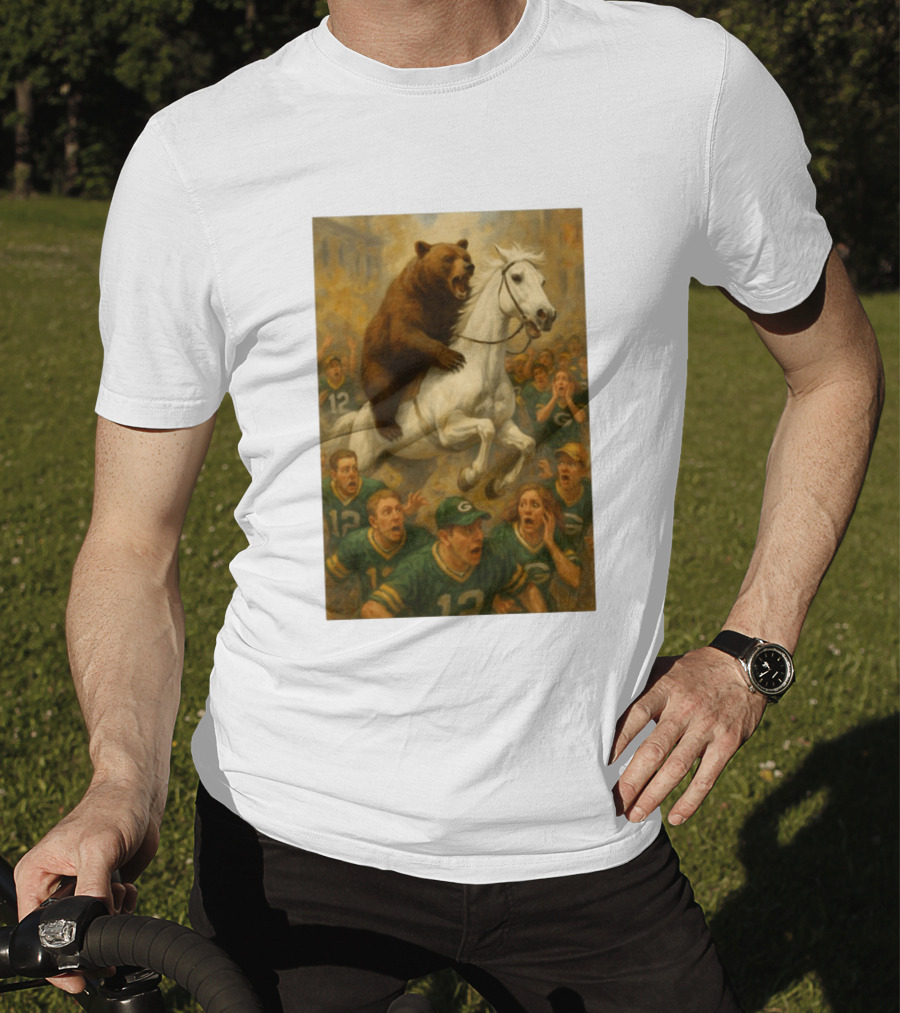 Bear Riding Horse Surprising Green Bay Packers Fans NFL Humor T-Shirt
