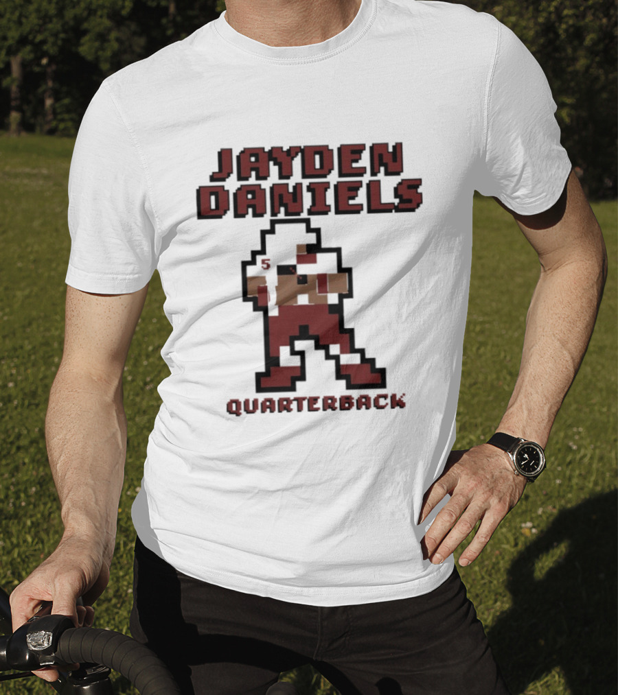 Jayden Daniels 5 Washington Commanders Quarterback Pixel T-Shirt