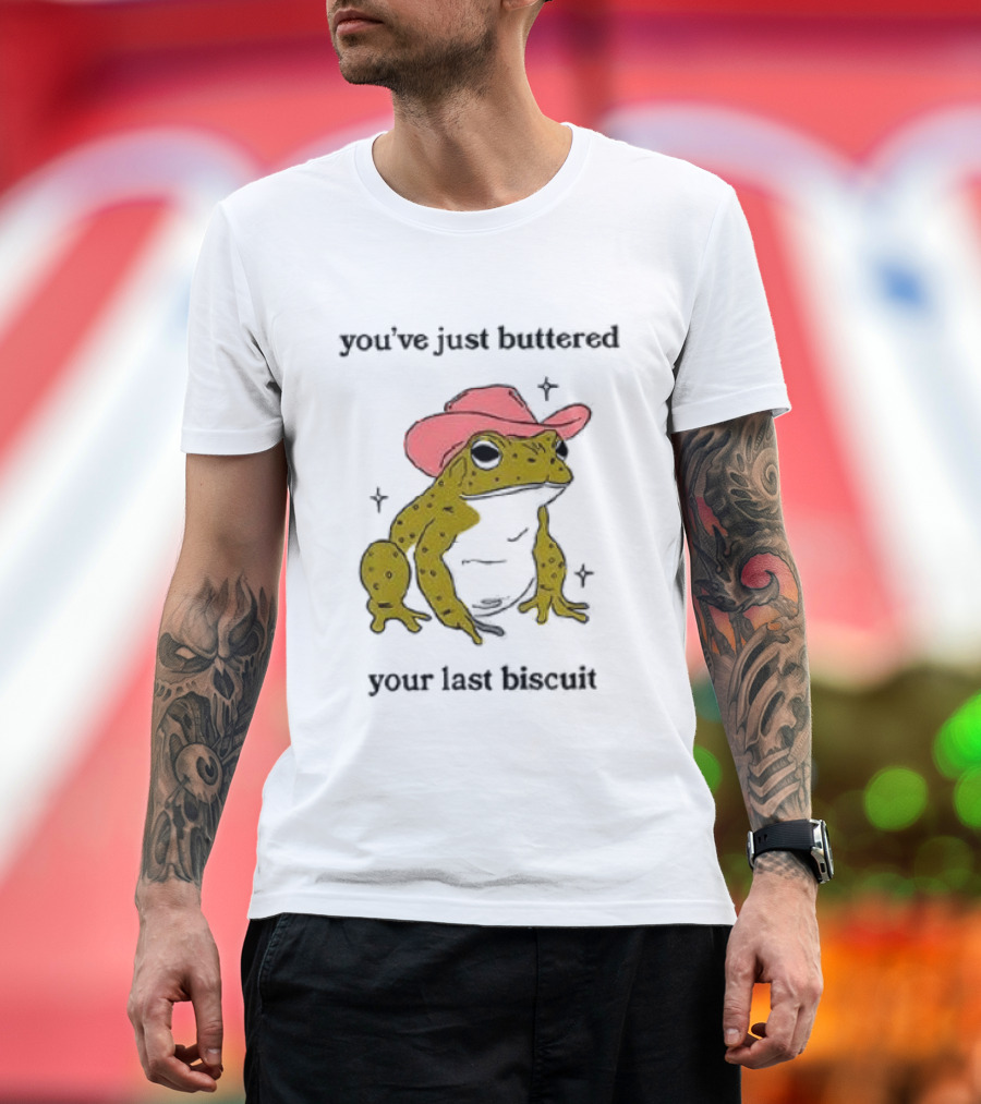 Cowboy Frog You've Just Buttered Your Last Biscuit Pink Hat T-Shirt