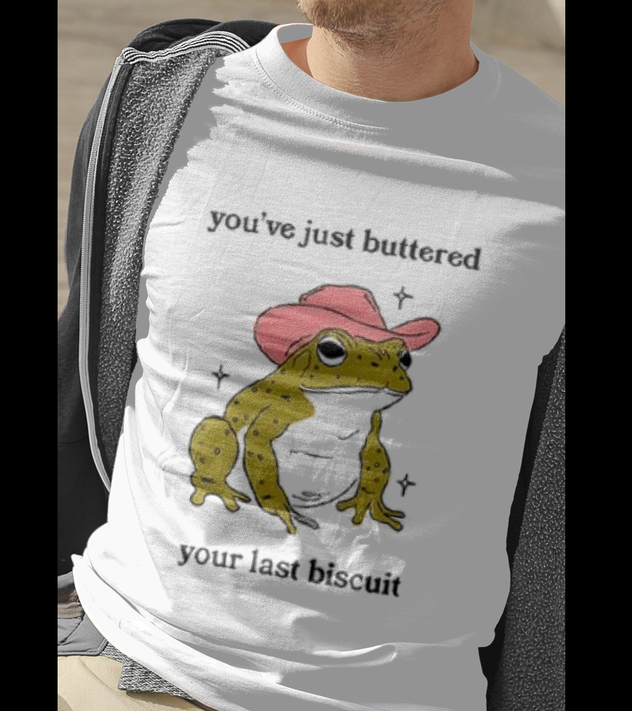 Cowboy Frog You've Just Buttered Your Last Biscuit Pink Hat T-Shirt