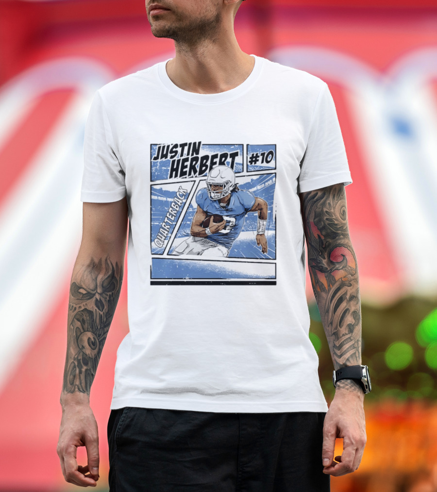 Justin Herbert #10 Quarterback Los Angeles Chargers Comic T-Shirt