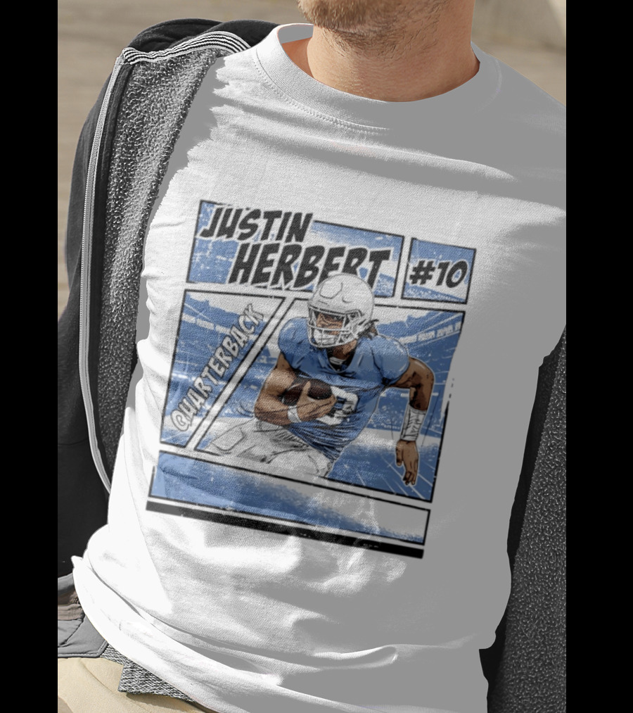 Justin Herbert #10 Quarterback Los Angeles Chargers Comic T-Shirt