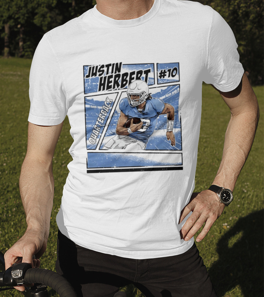 Justin Herbert #10 Quarterback Los Angeles Chargers Comic T-Shirt