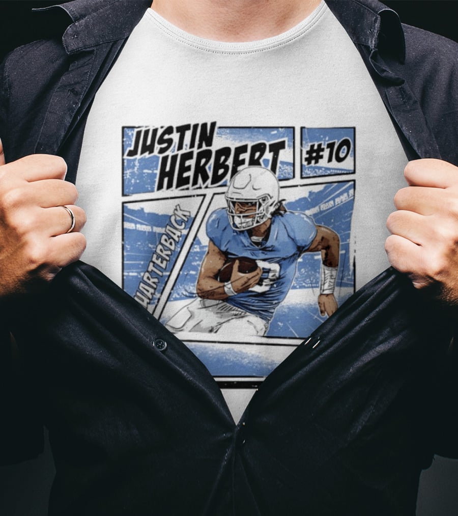 Justin Herbert #10 Quarterback Los Angeles Chargers Comic T-Shirt