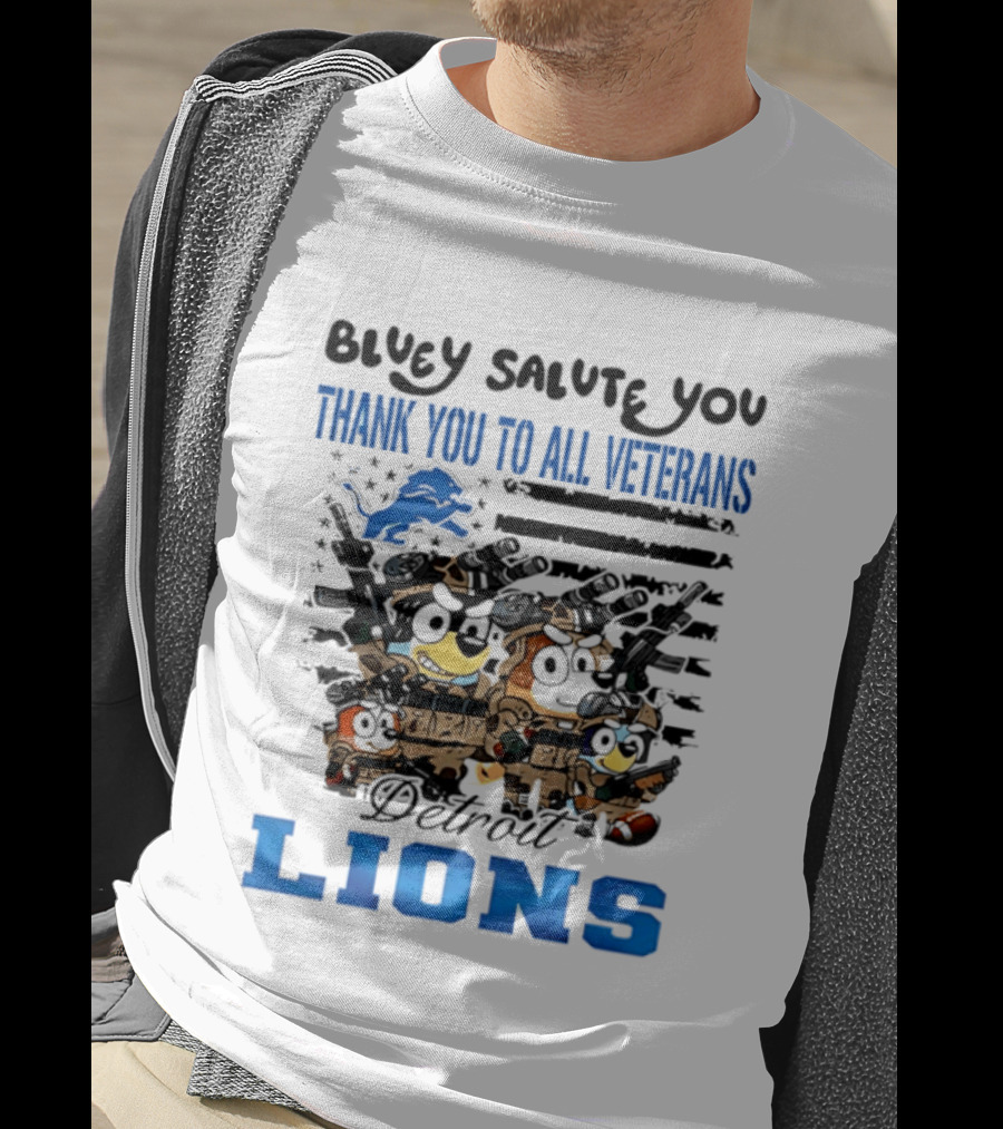Bluey Salute You Thank You To All Veterans Detroit Lions T-Shirt
