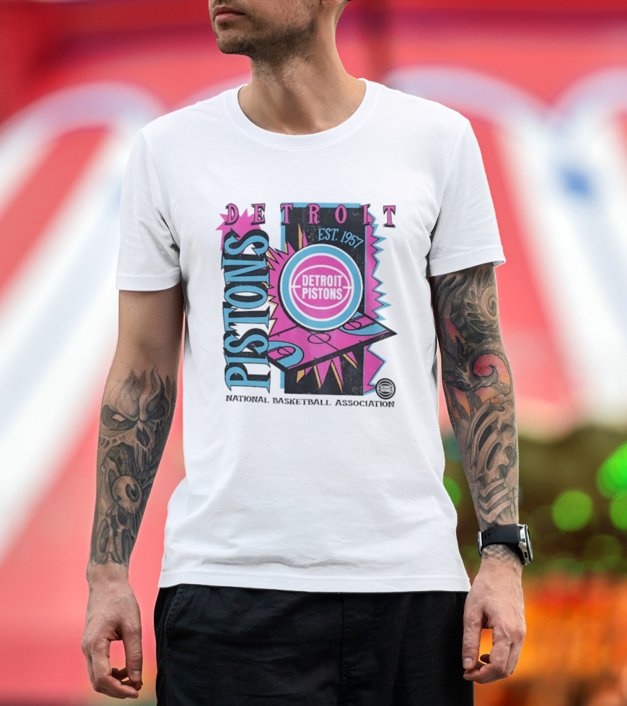 Detroit Pistons 1957 Est. Neon National Basketball Association Court T-Shirt