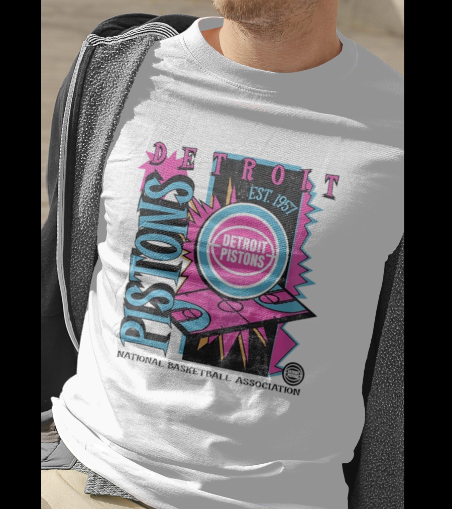 Detroit Pistons 1957 Est. Neon National Basketball Association Court T-Shirt