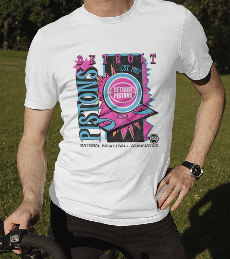 Detroit Pistons 1957 Est. Neon National Basketball Association Court T-Shirt