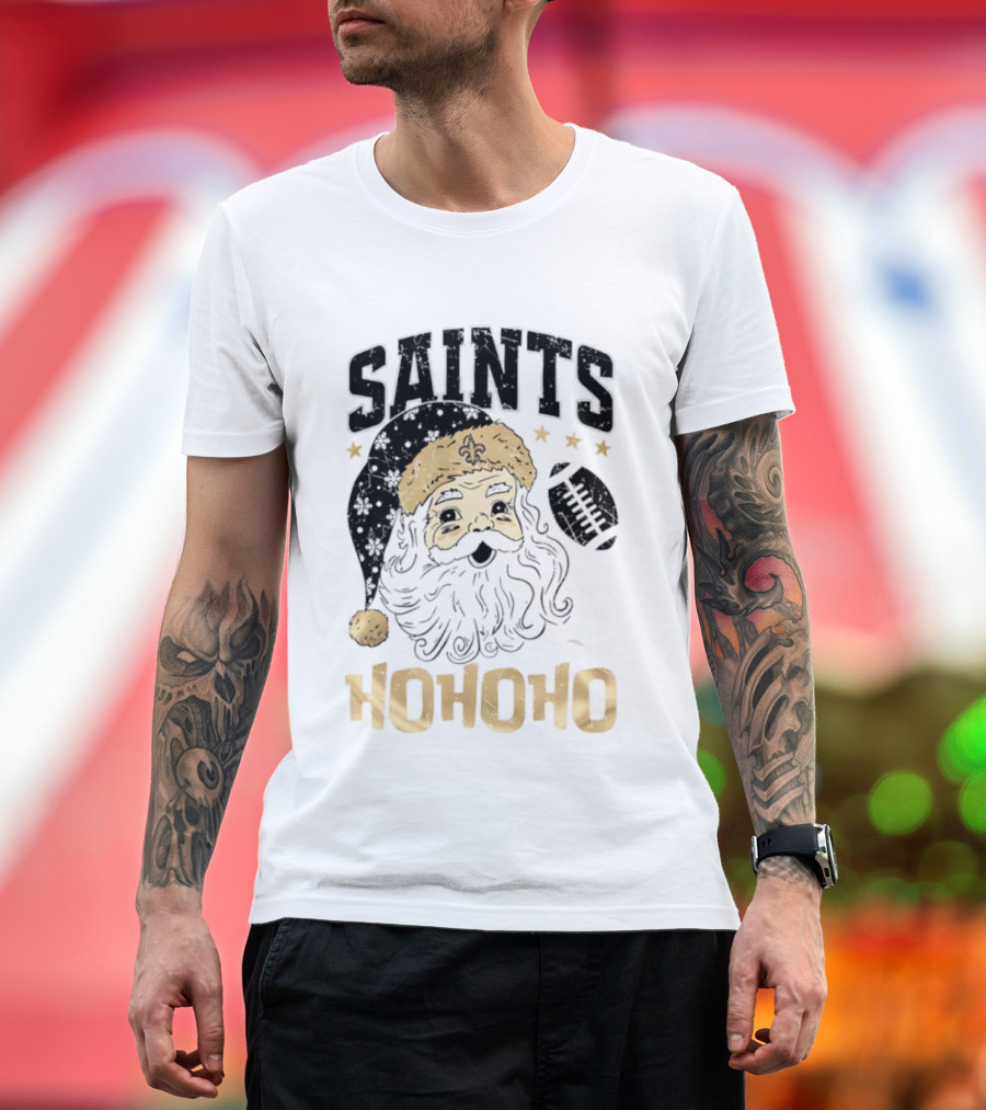 New Orleans Saints Santa Claus Ho Ho Ho Merry Christmas Football T-Shirt