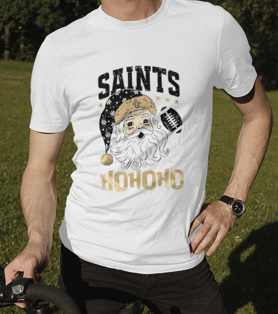 New Orleans Saints Santa Claus Ho Ho Ho Merry Christmas Football T-Shirt