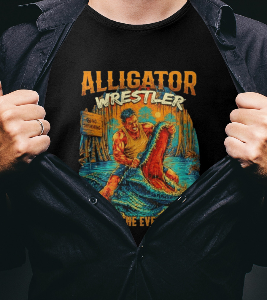 Alligator Wrestler No Swimming Deep In The Everglades T-Shirt