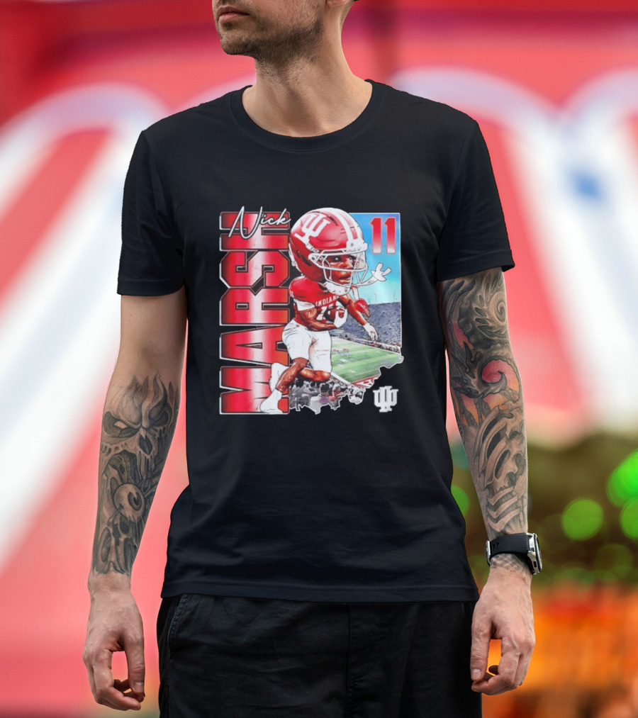 Nick Marsh Indiana Hoosiers Football Caricature 11 Stadium Scene T-Shirt