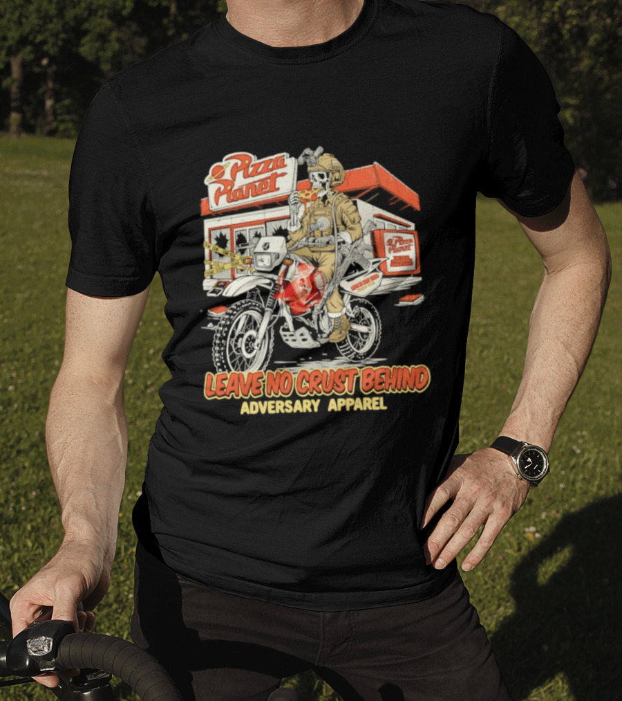Pizza Planet Tactical Operations Department Funny Motorcycle Leave No Crust Behind T-Shirt