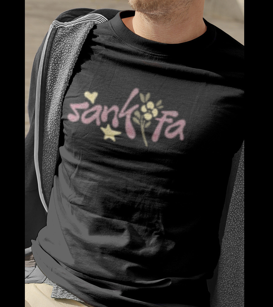 Sankofa Redveil Store Decorative Floral Text With Yellow Hearts And Flowers T-Shirt