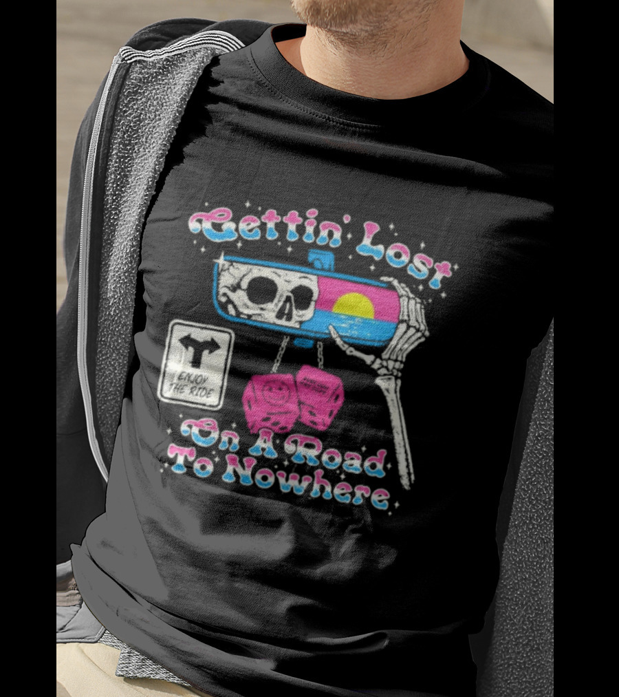 Gettin' Lost On A Road To Nowhere Skeleton Sunset Boss Dog Dept T-Shirt