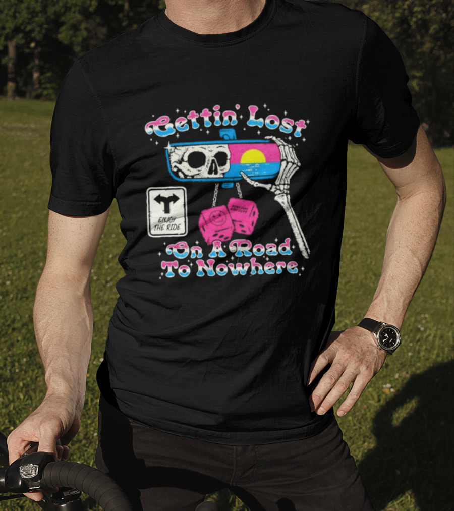 Gettin' Lost On A Road To Nowhere Skeleton Sunset Boss Dog Dept T-Shirt