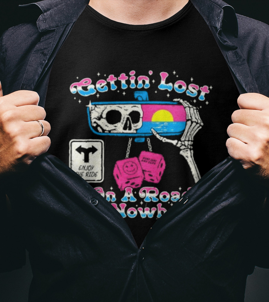 Gettin' Lost On A Road To Nowhere Skeleton Sunset Boss Dog Dept T-Shirt