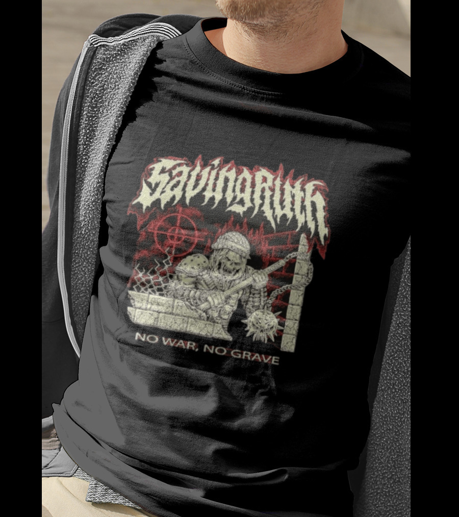 Saving Ruin No War No Grave Death Metal Medieval Warrior Skeleton T-Shirt