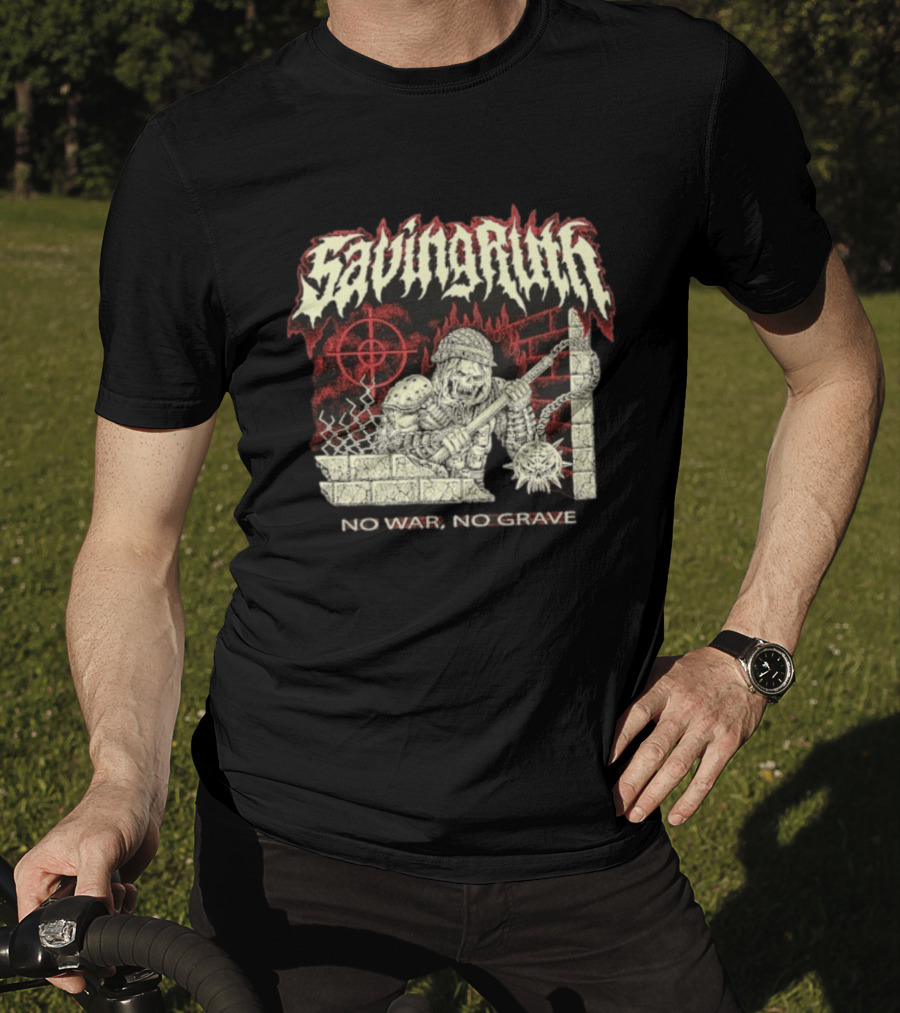 Saving Ruin No War No Grave Death Metal Medieval Warrior Skeleton T-Shirt