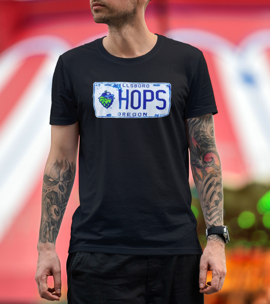 Hillsboro Hops Oregon License Plate Style With Hop Cone T-Shirt