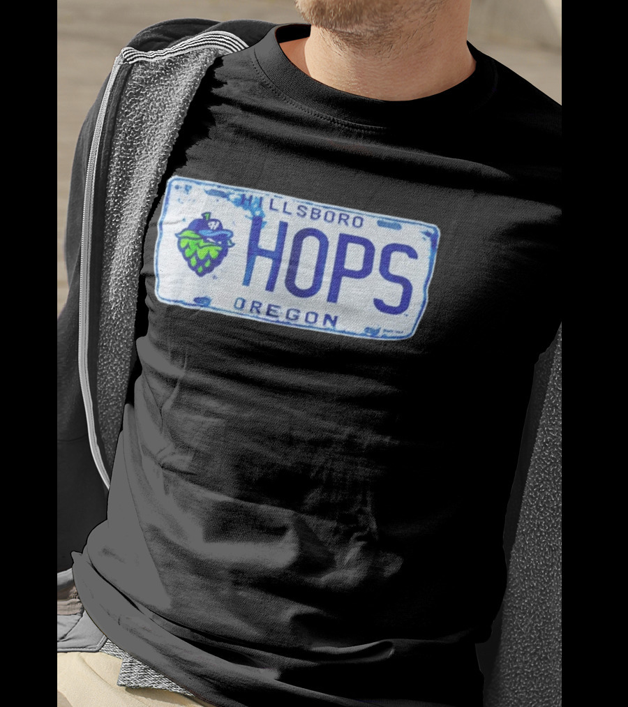 Hillsboro Hops Oregon License Plate Style With Hop Cone T-Shirt