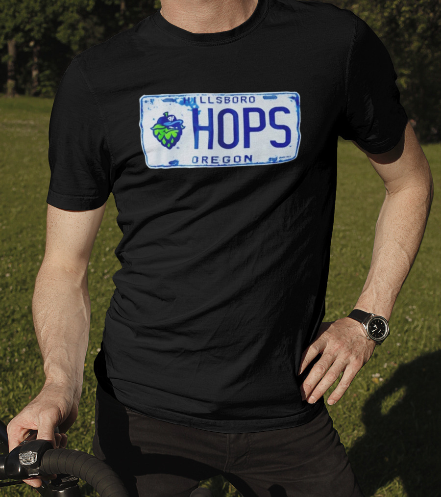 Hillsboro Hops Oregon License Plate Style With Hop Cone T-Shirt