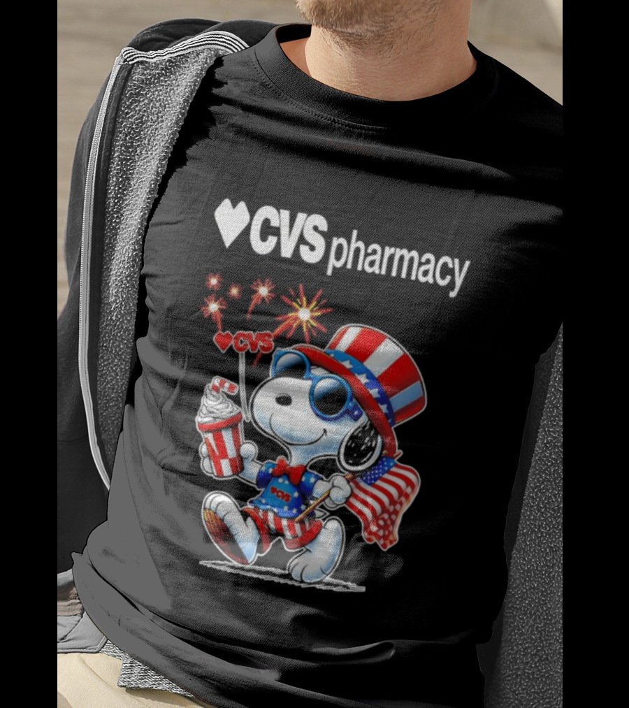 Snoopy CVS Pharmacy America 1776 2026 250th Anniversary Celebration With Fireworks And Flag T-Shirt