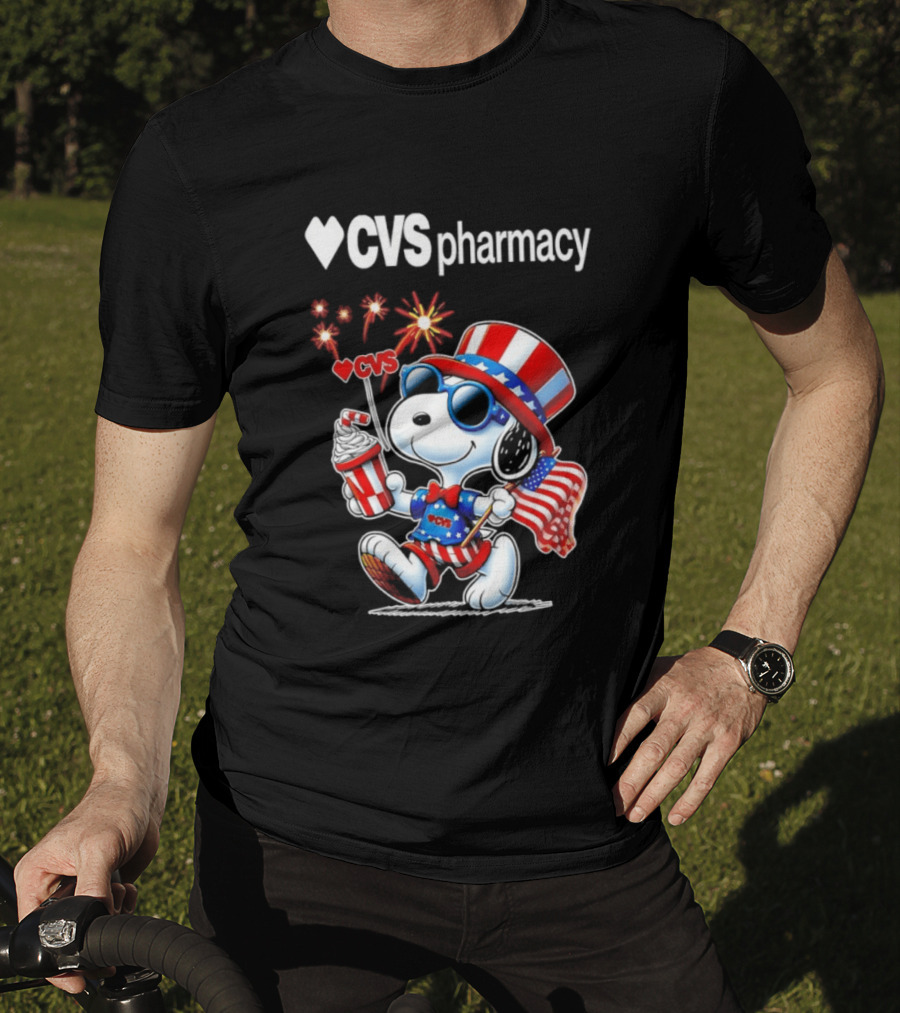 Snoopy CVS Pharmacy America 1776 2026 250th Anniversary Celebration With Fireworks And Flag T-Shirt