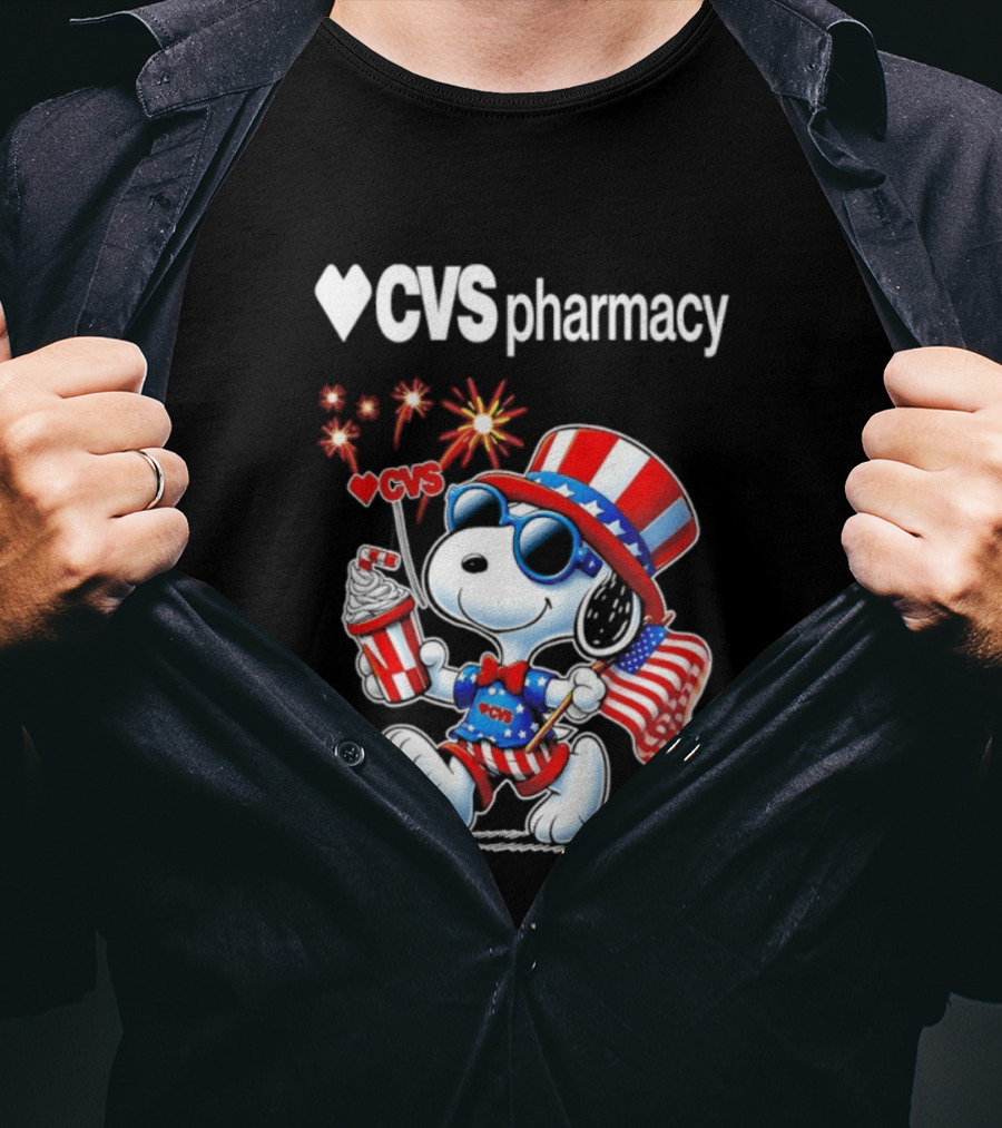 Snoopy CVS Pharmacy America 1776 2026 250th Anniversary Celebration With Fireworks And Flag T-Shirt