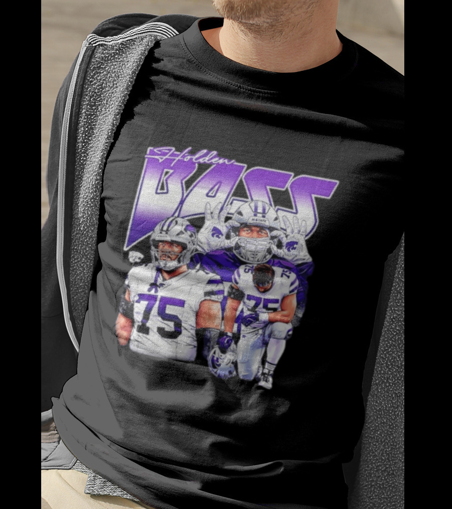 Holden Bass 75 Kansas State Wildcats NCAA Football Player T-Shirt