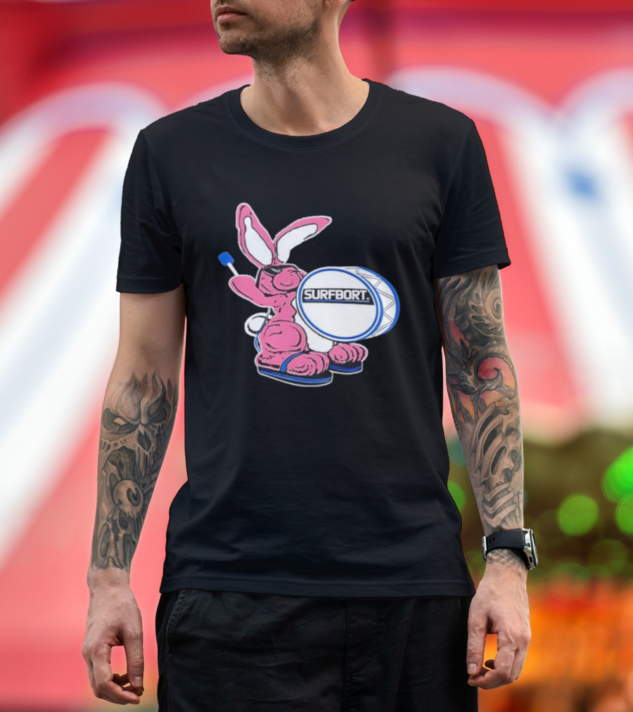 Surfbort Pink Bunny Drummer With Drumsticks And Bass Drum T-Shirt