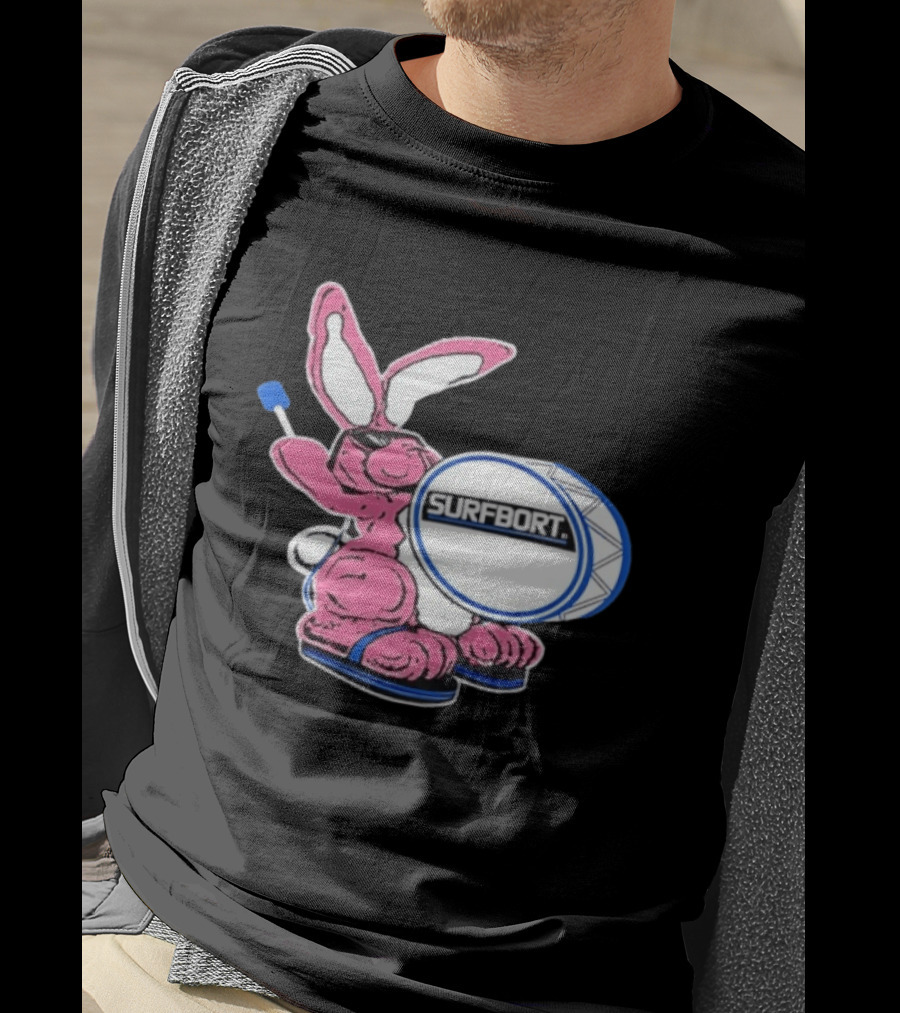Surfbort Pink Bunny Drummer With Drumsticks And Bass Drum T-Shirt