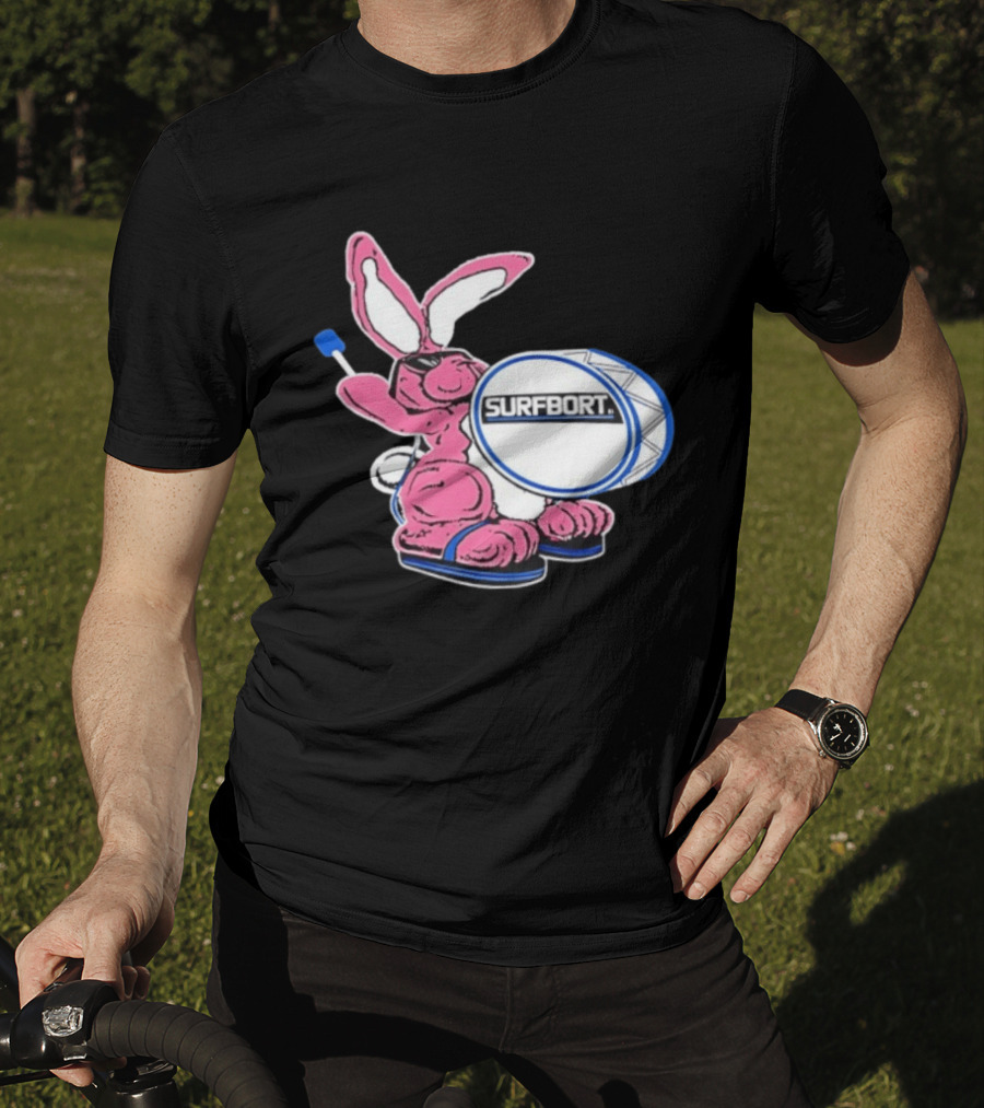 Surfbort Pink Bunny Drummer With Drumsticks And Bass Drum T-Shirt