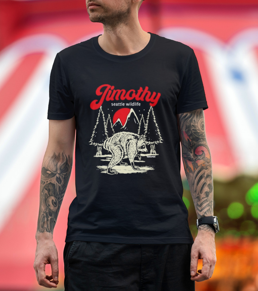 Jimothy Seattle Wildlife Raccoon Forest Moon Scene T-Shirt