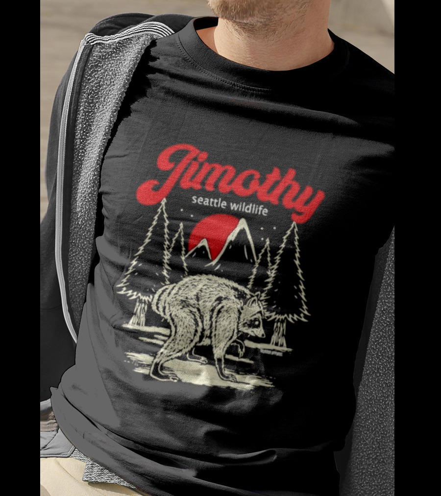 Jimothy Seattle Wildlife Raccoon Forest Moon Scene T-Shirt