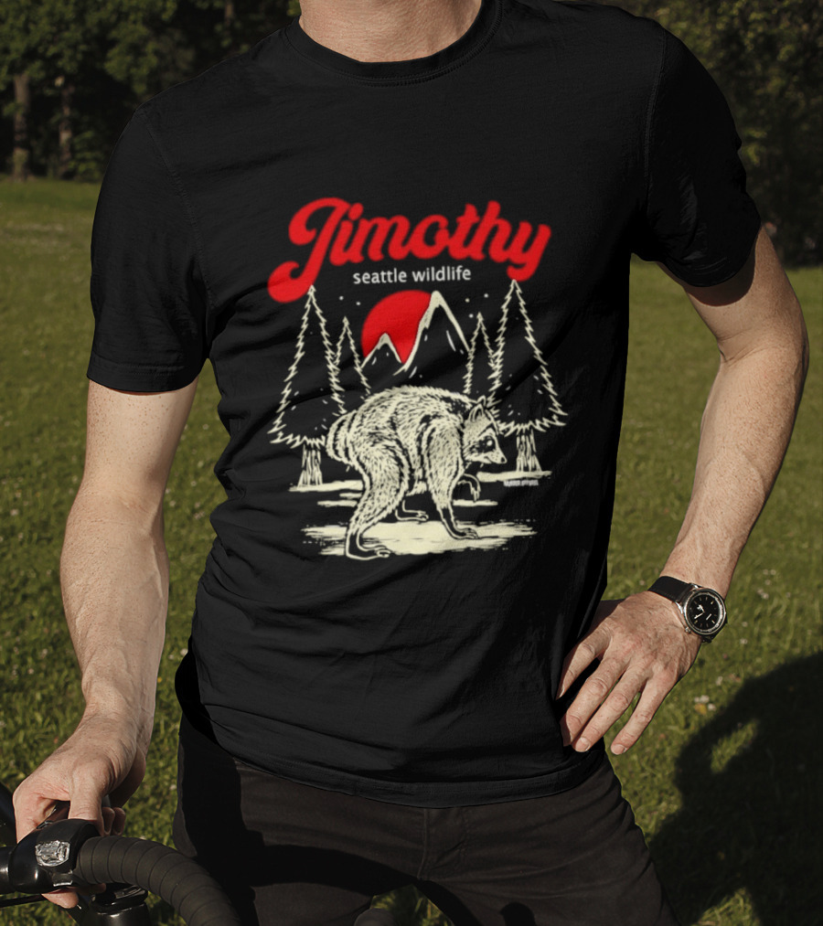 Jimothy Seattle Wildlife Raccoon Forest Moon Scene T-Shirt