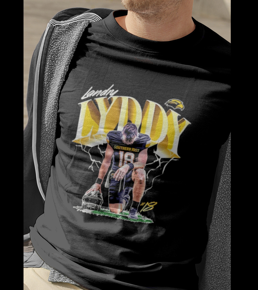 Landry Lyddy 18 Southern Miss Golden Eagles NCAA Football Player Lightning Kneeling Pose T-Shirt
