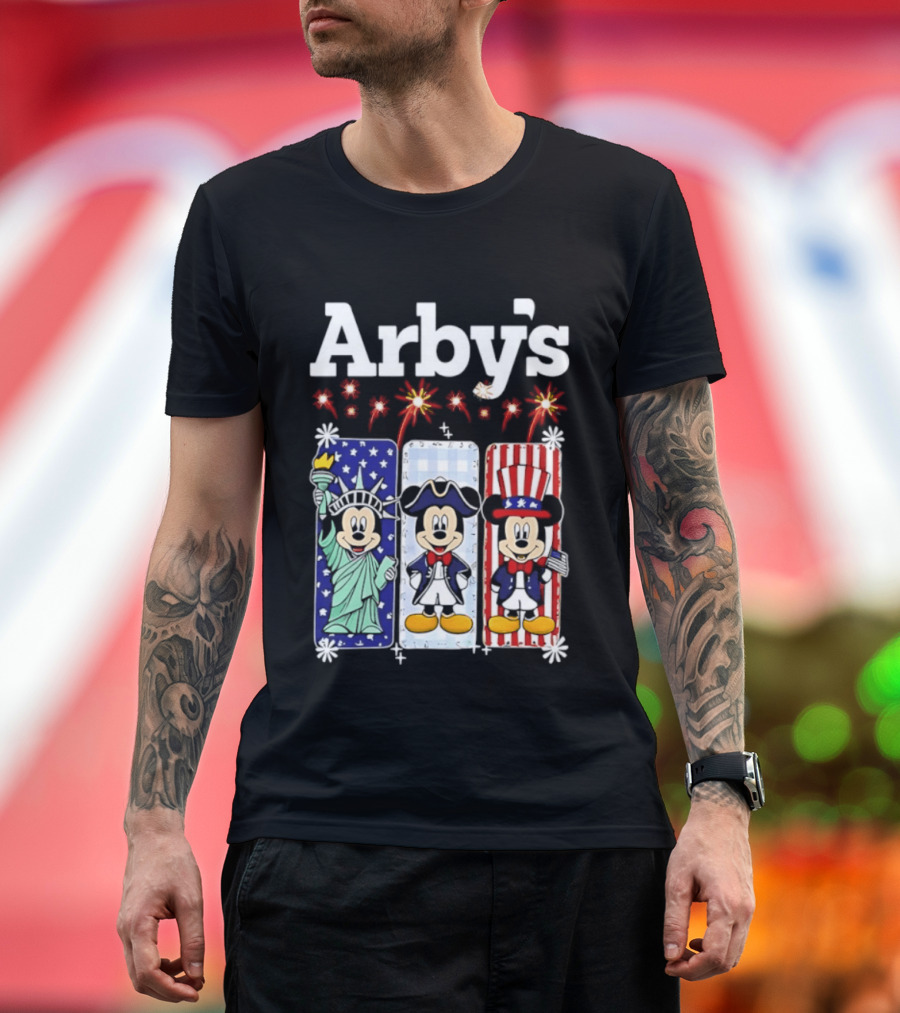 Arby's Mickey Mouse America 250th Anniversary Celebration With Statue Of Liberty And Uncle Sam Styles T-Shirt