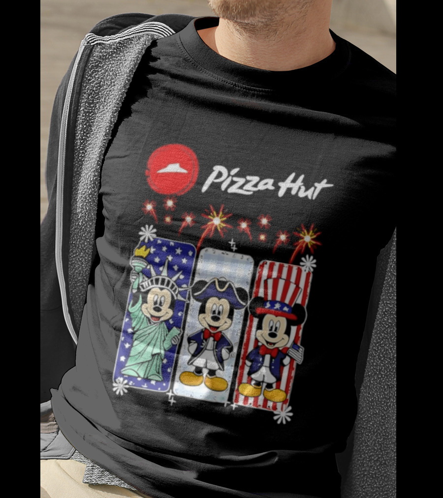 Mickey Mouse Pizza Hut America 250th Anniversary Celebration Statue Of Liberty Uncle Sam Patriotic T-Shirt