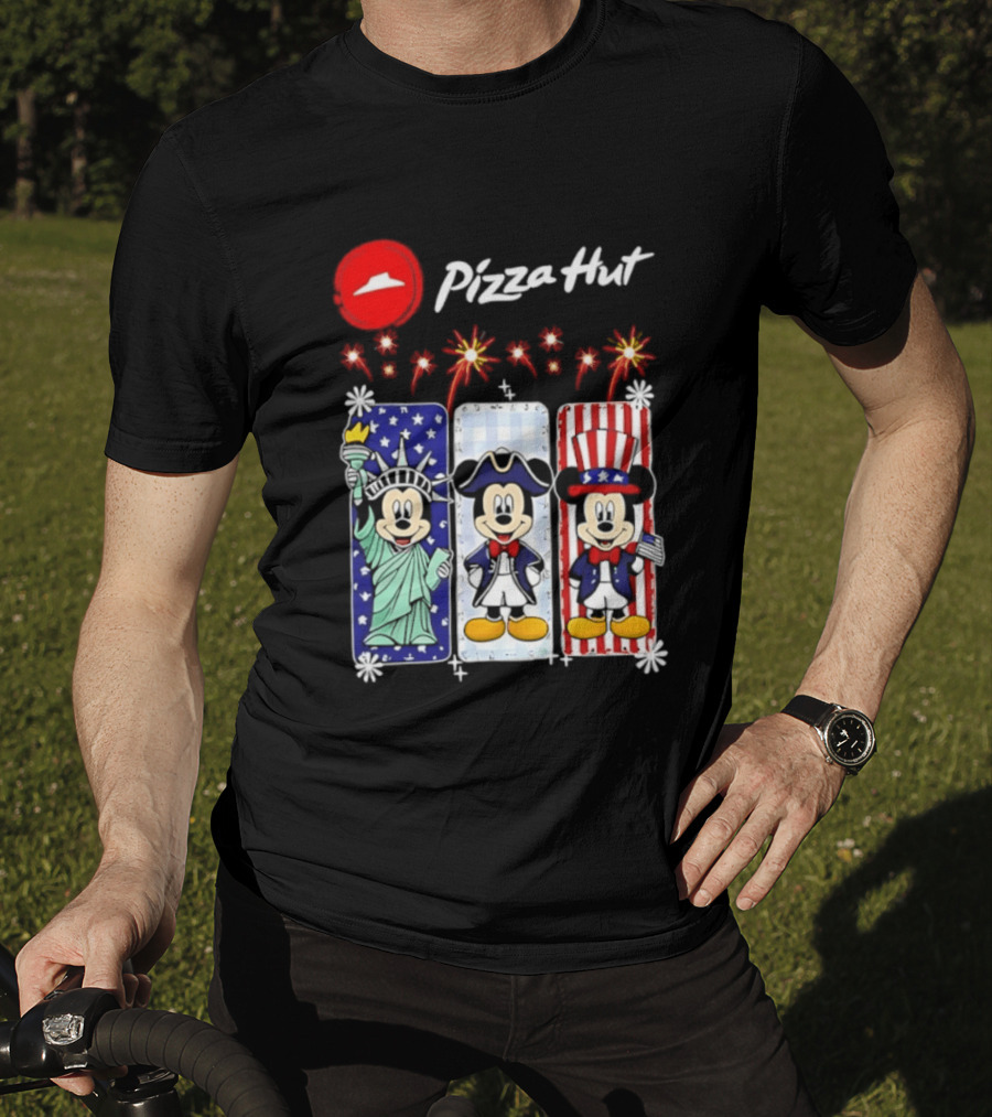 Mickey Mouse Pizza Hut America 250th Anniversary Celebration Statue Of Liberty Uncle Sam Patriotic T-Shirt