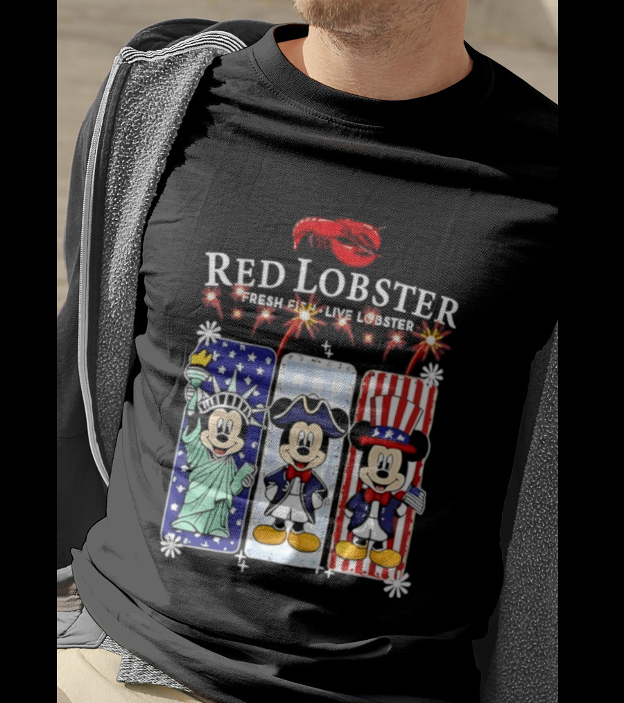 Red Lobster Mickey Mouse America 250th Anniversary Celebration Liberty George Washington Uncle Sam T-Shirt