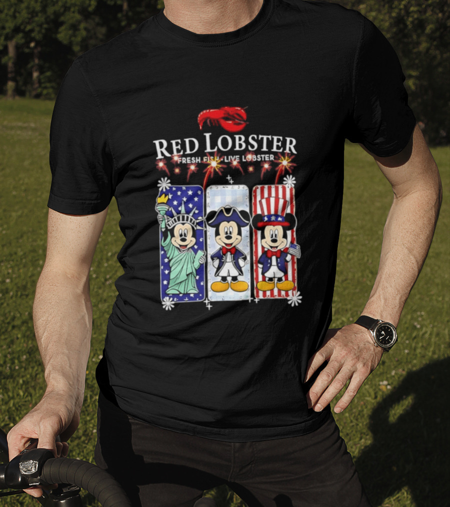 Red Lobster Mickey Mouse America 250th Anniversary Celebration Liberty George Washington Uncle Sam T-Shirt