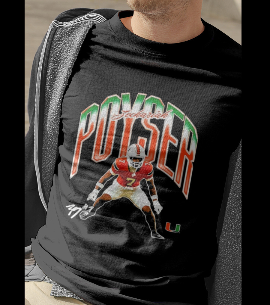 Zechariah Poyser Miami Hurricanes NCAA Football Player 7 UM T-Shirt