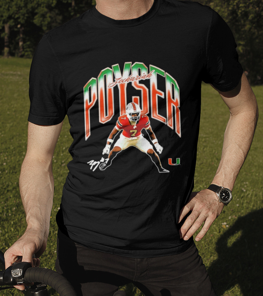 Zechariah Poyser Miami Hurricanes NCAA Football Player 7 UM T-Shirt