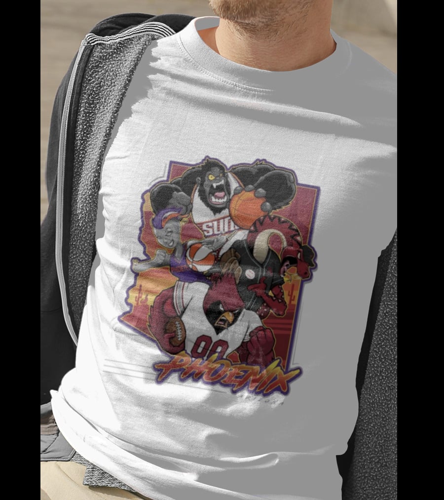 Phoenix Suns Gorilla Coyotes Snake Cardinals Bird Mascots Collage T-Shirt