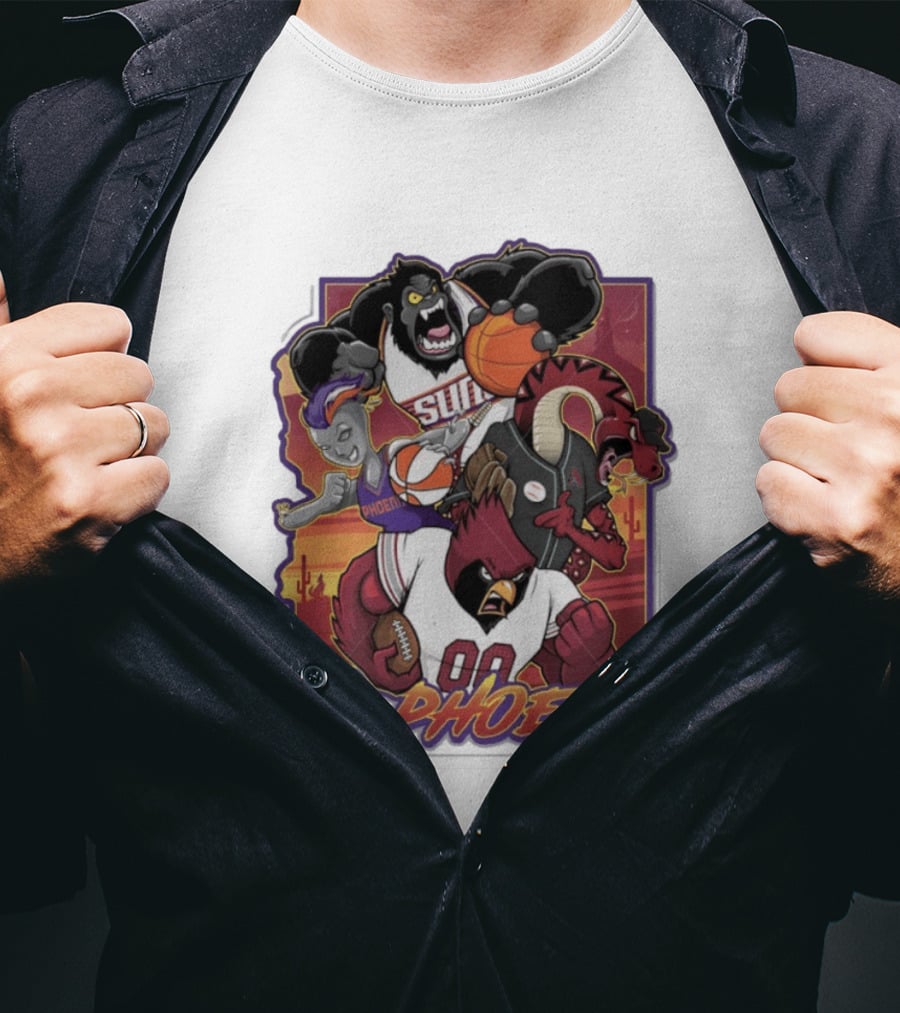 Phoenix Suns Gorilla Coyotes Snake Cardinals Bird Mascots Collage T-Shirt