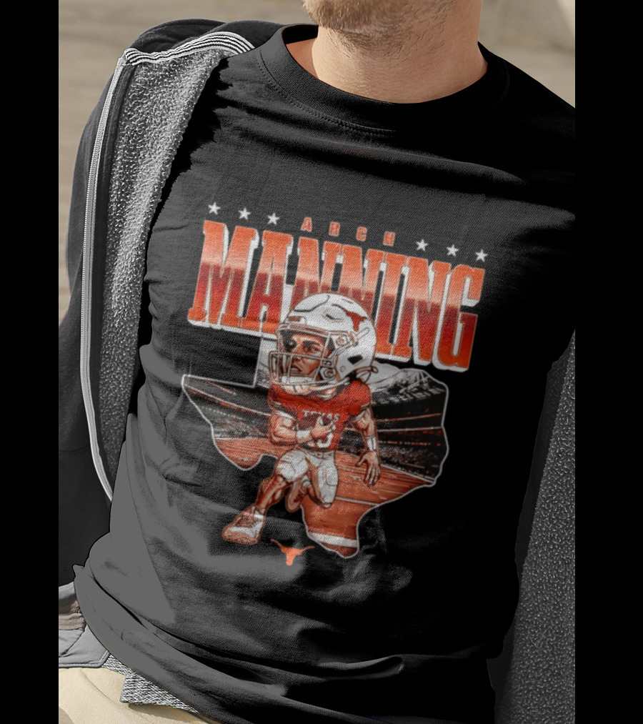 Arch Manning 16 Texas Longhorns NCAA Football Caricature Texas Stadium T-Shirt