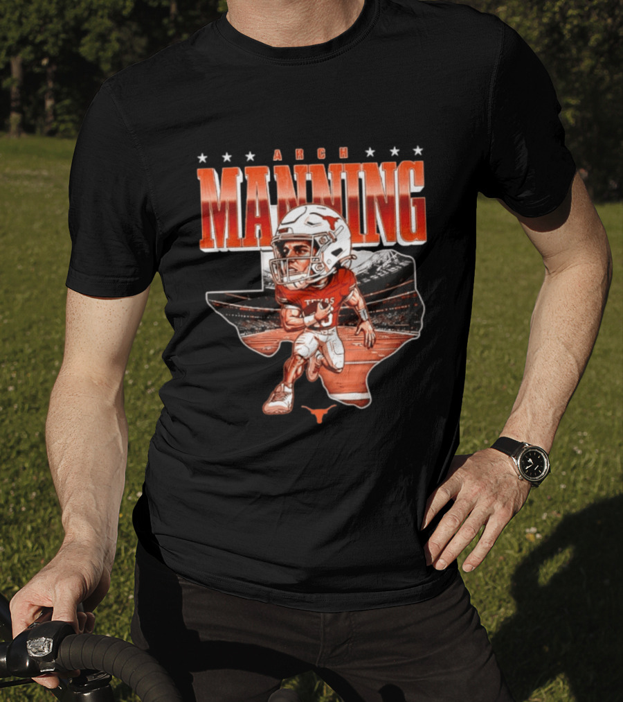 Arch Manning 16 Texas Longhorns NCAA Football Caricature Texas Stadium T-Shirt