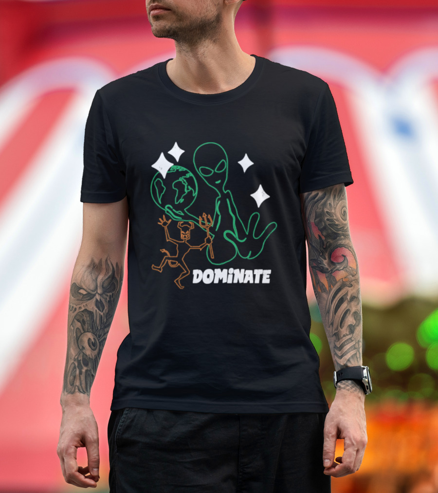 Dominate Alien Devil Earth UFO Stars T-Shirt