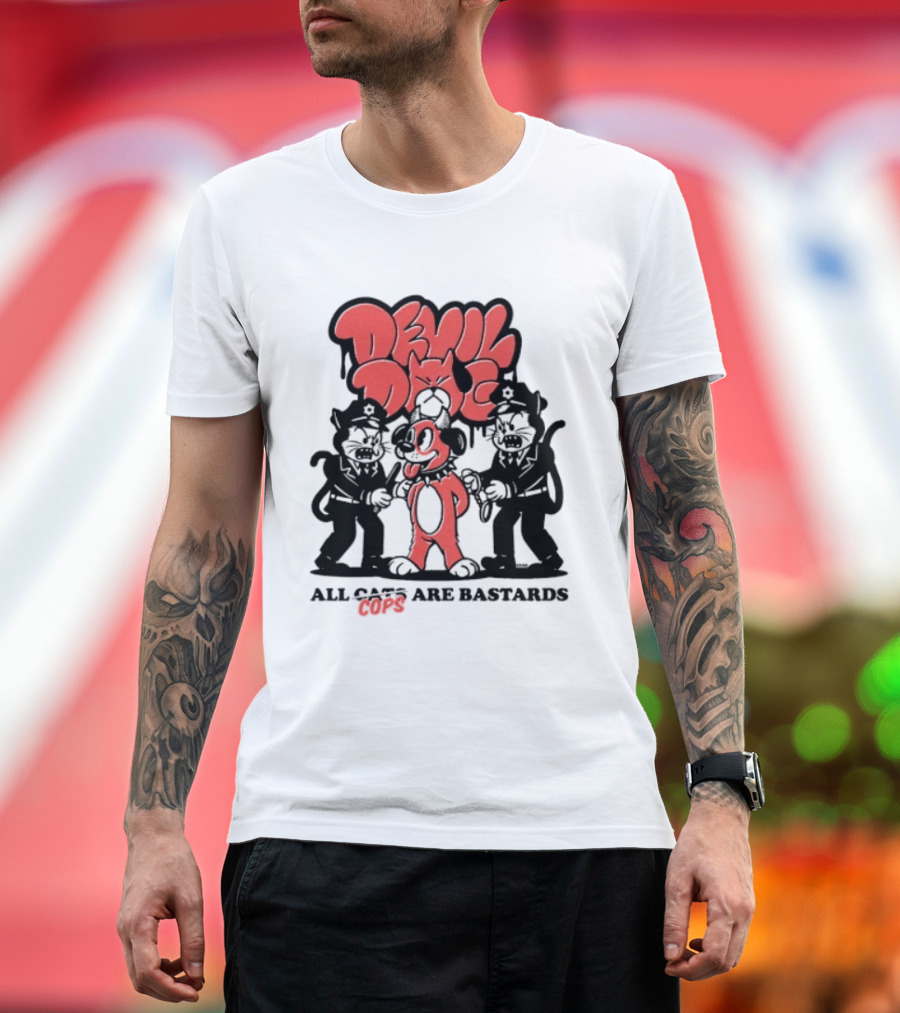 Devil Dog All Cats Are Bastards ACAB Bold Red Black T-Shirt